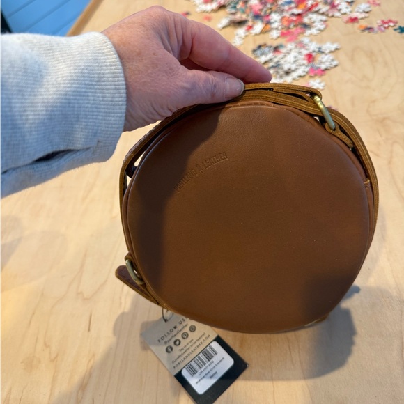 Portland Leather Brown and Teal Round Bag - Picture 3 of 4